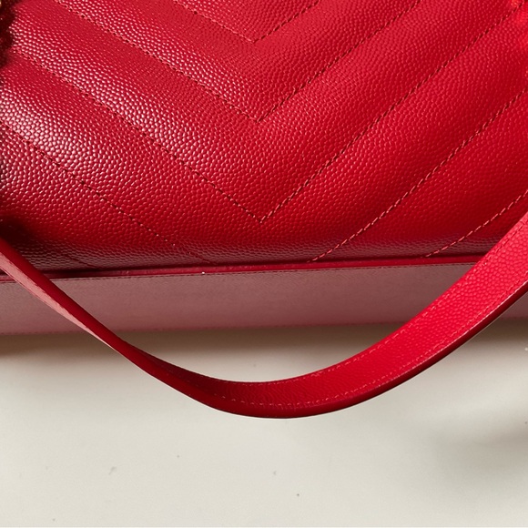 Saint Laurent Chevron-Quilted Leather Shoulder Chain Tote Bag, Red - Picture 6 of 11